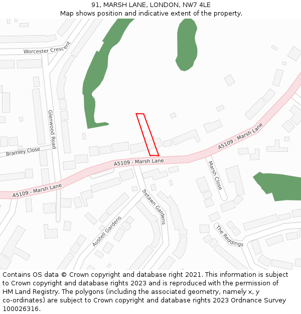 91, MARSH LANE, LONDON, NW7 4LE: Location map and indicative extent of plot