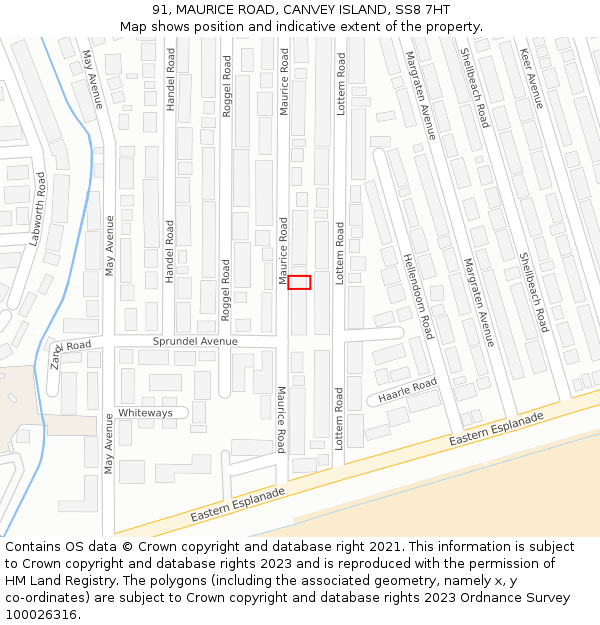 91, MAURICE ROAD, CANVEY ISLAND, SS8 7HT: Location map and indicative extent of plot