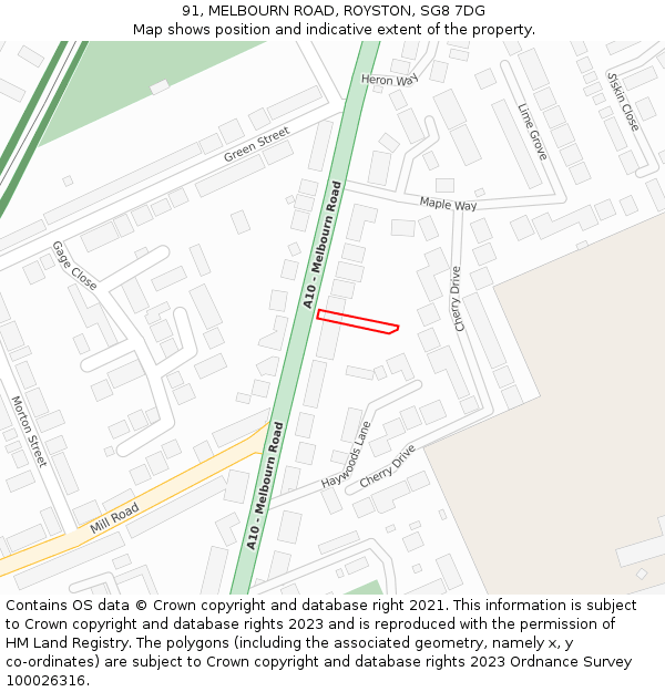 91, MELBOURN ROAD, ROYSTON, SG8 7DG: Location map and indicative extent of plot