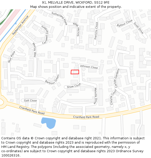 91, MELVILLE DRIVE, WICKFORD, SS12 9FE: Location map and indicative extent of plot