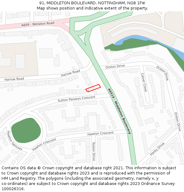 91, MIDDLETON BOULEVARD, NOTTINGHAM, NG8 1FW: Location map and indicative extent of plot