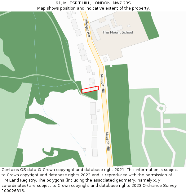 91, MILESPIT HILL, LONDON, NW7 2RS: Location map and indicative extent of plot