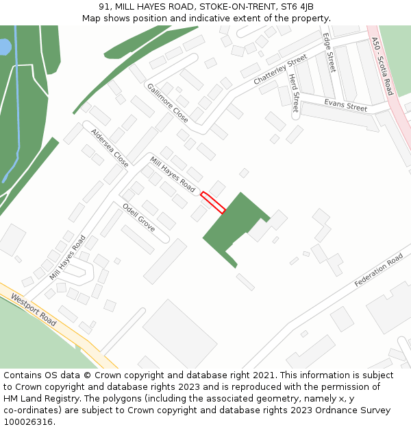91, MILL HAYES ROAD, STOKE-ON-TRENT, ST6 4JB: Location map and indicative extent of plot