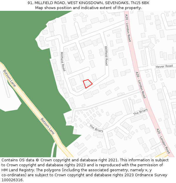 91, MILLFIELD ROAD, WEST KINGSDOWN, SEVENOAKS, TN15 6BX: Location map and indicative extent of plot