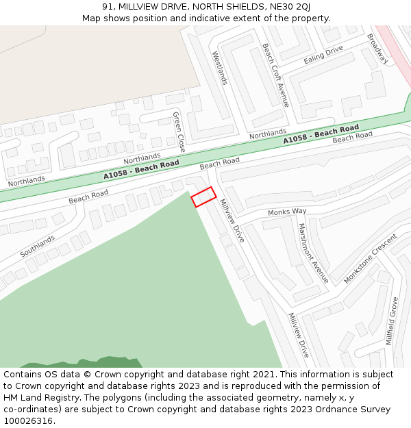 91, MILLVIEW DRIVE, NORTH SHIELDS, NE30 2QJ: Location map and indicative extent of plot