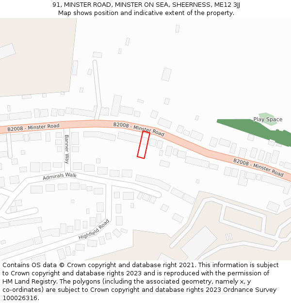 91, MINSTER ROAD, MINSTER ON SEA, SHEERNESS, ME12 3JJ: Location map and indicative extent of plot