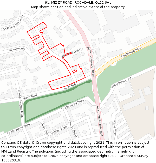 91, MIZZY ROAD, ROCHDALE, OL12 6HL: Location map and indicative extent of plot