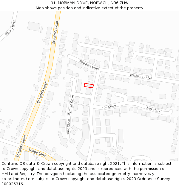 91, NORMAN DRIVE, NORWICH, NR6 7HW: Location map and indicative extent of plot