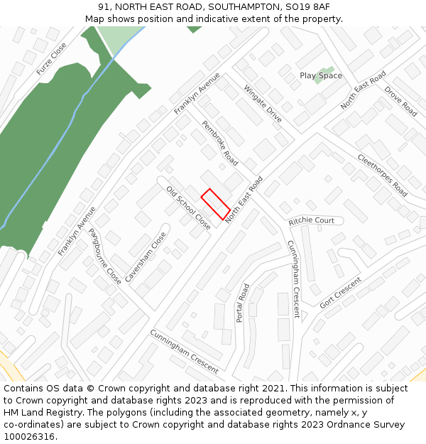 91, NORTH EAST ROAD, SOUTHAMPTON, SO19 8AF: Location map and indicative extent of plot
