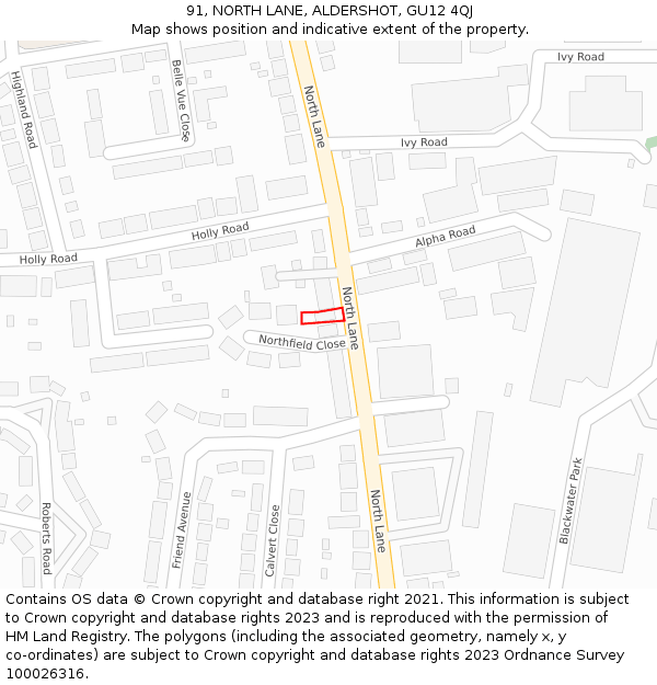 91, NORTH LANE, ALDERSHOT, GU12 4QJ: Location map and indicative extent of plot