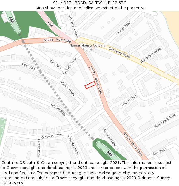 91, NORTH ROAD, SALTASH, PL12 6BG: Location map and indicative extent of plot
