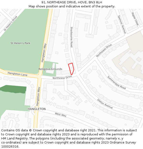 91, NORTHEASE DRIVE, HOVE, BN3 8LH: Location map and indicative extent of plot