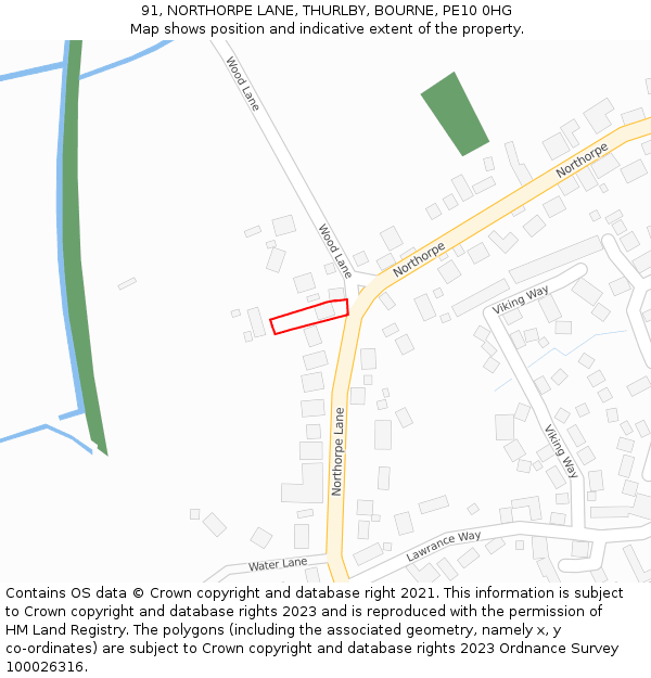 91, NORTHORPE LANE, THURLBY, BOURNE, PE10 0HG: Location map and indicative extent of plot