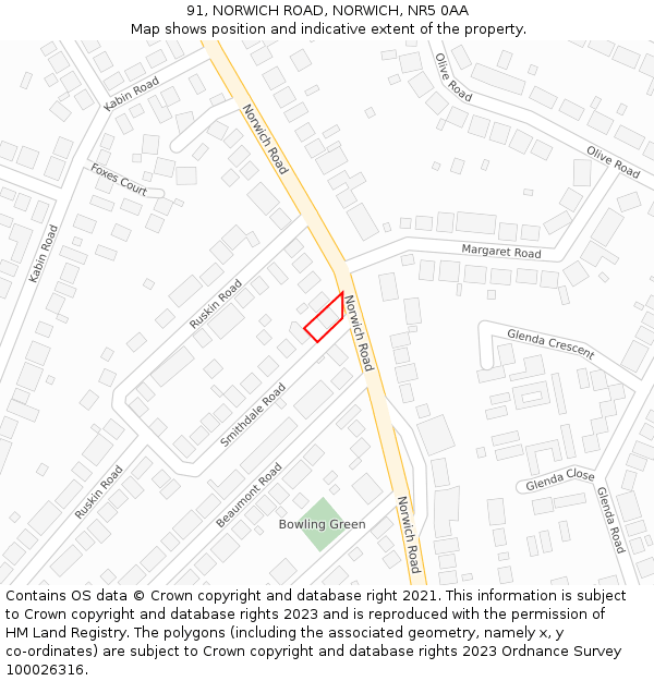 91, NORWICH ROAD, NORWICH, NR5 0AA: Location map and indicative extent of plot