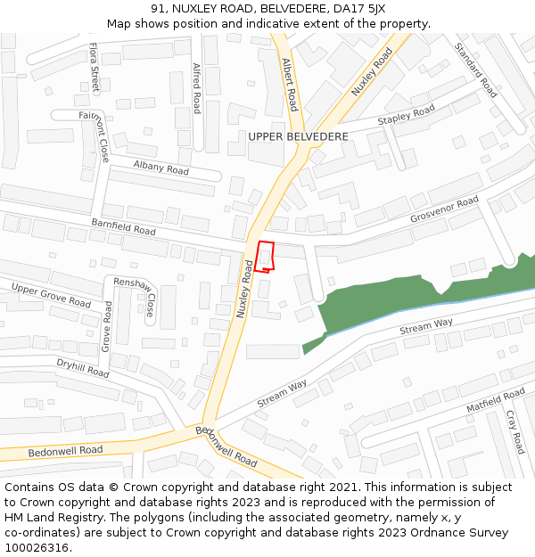 91, NUXLEY ROAD, BELVEDERE, DA17 5JX: Location map and indicative extent of plot