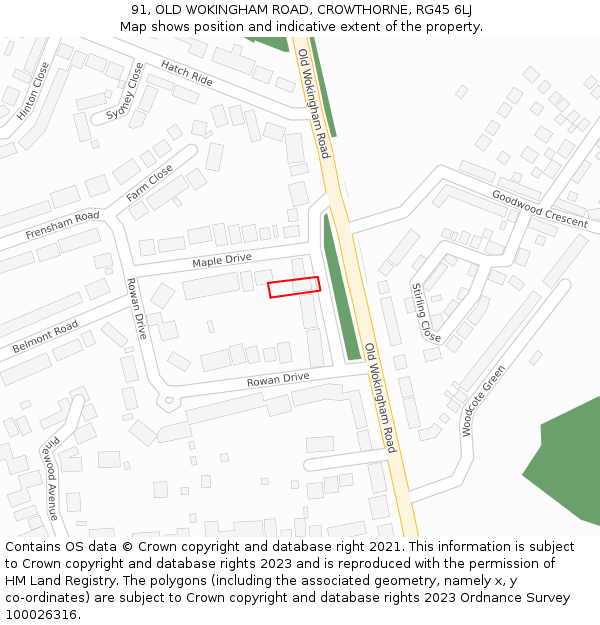 91, OLD WOKINGHAM ROAD, CROWTHORNE, RG45 6LJ: Location map and indicative extent of plot