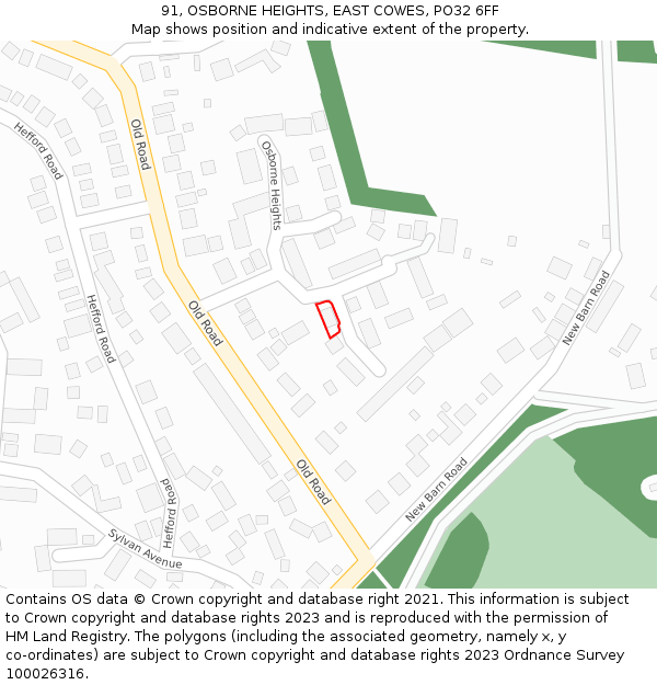 91, OSBORNE HEIGHTS, EAST COWES, PO32 6FF: Location map and indicative extent of plot