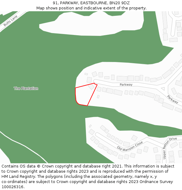 91, PARKWAY, EASTBOURNE, BN20 9DZ: Location map and indicative extent of plot