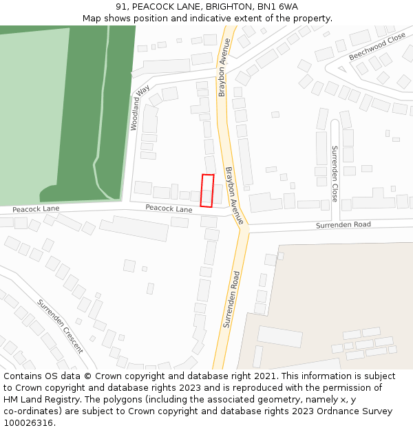 91, PEACOCK LANE, BRIGHTON, BN1 6WA: Location map and indicative extent of plot
