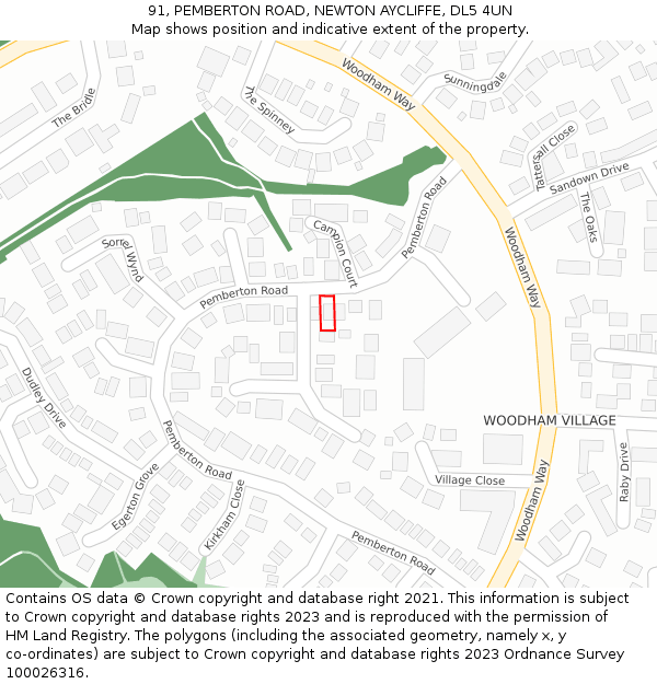 91, PEMBERTON ROAD, NEWTON AYCLIFFE, DL5 4UN: Location map and indicative extent of plot
