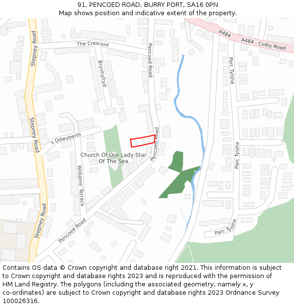 91, PENCOED ROAD, BURRY PORT, SA16 0PN: Location map and indicative extent of plot