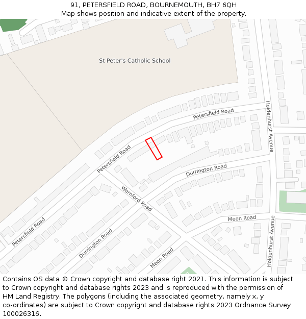 91, PETERSFIELD ROAD, BOURNEMOUTH, BH7 6QH: Location map and indicative extent of plot