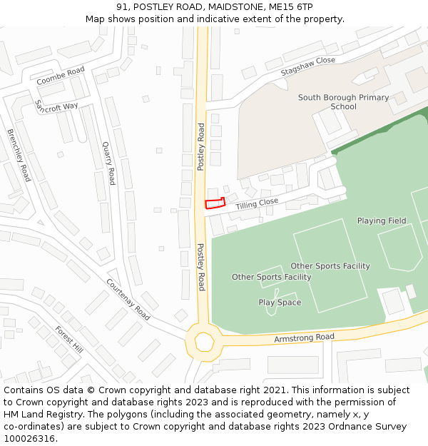 91, POSTLEY ROAD, MAIDSTONE, ME15 6TP: Location map and indicative extent of plot