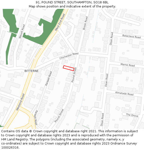 91, POUND STREET, SOUTHAMPTON, SO18 6BL: Location map and indicative extent of plot