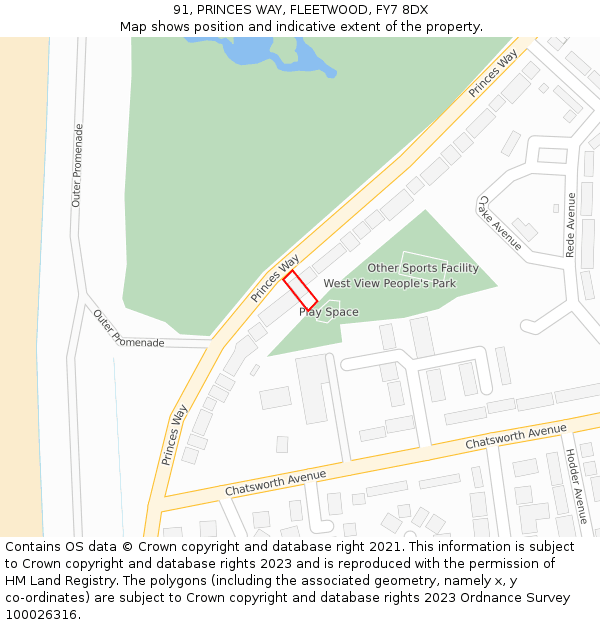 91, PRINCES WAY, FLEETWOOD, FY7 8DX: Location map and indicative extent of plot