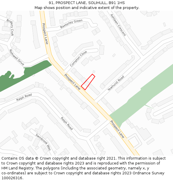 91, PROSPECT LANE, SOLIHULL, B91 1HS: Location map and indicative extent of plot