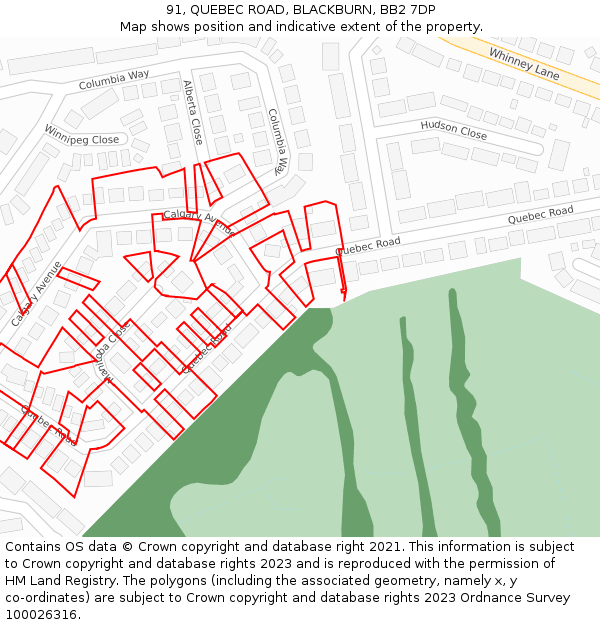 91, QUEBEC ROAD, BLACKBURN, BB2 7DP: Location map and indicative extent of plot