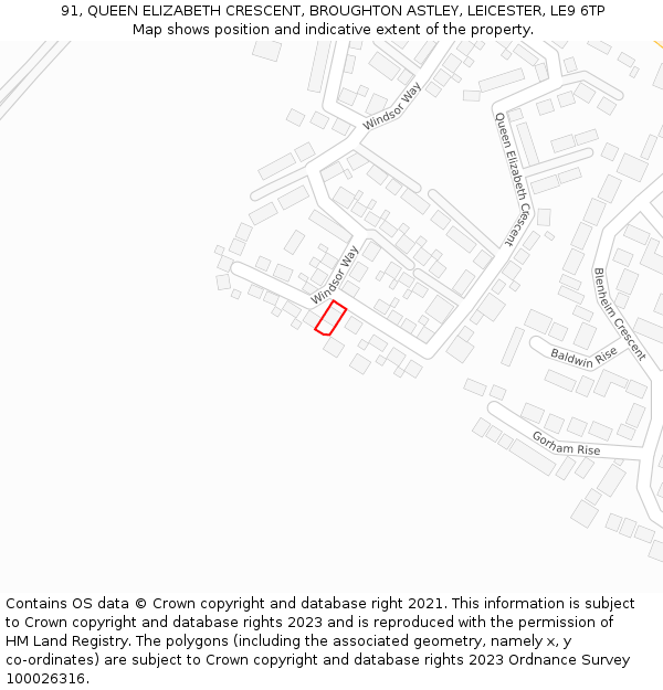 91, QUEEN ELIZABETH CRESCENT, BROUGHTON ASTLEY, LEICESTER, LE9 6TP: Location map and indicative extent of plot