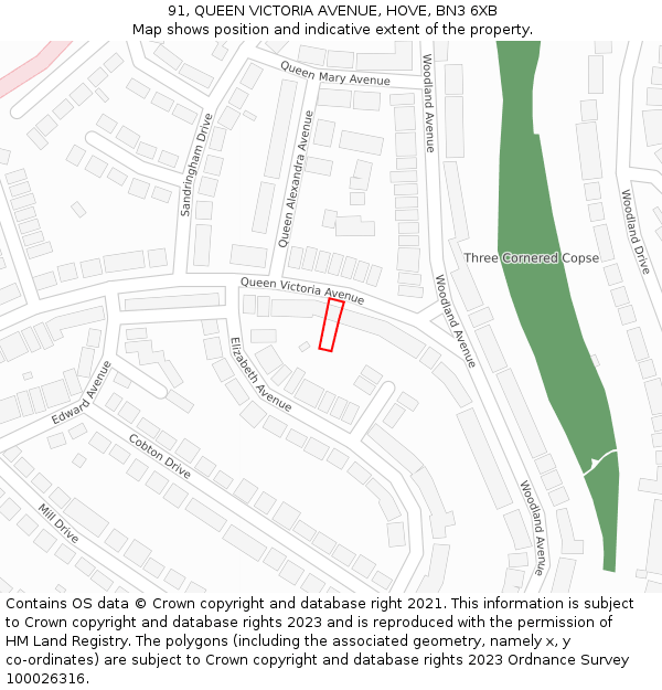 91, QUEEN VICTORIA AVENUE, HOVE, BN3 6XB: Location map and indicative extent of plot