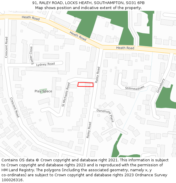 91, RALEY ROAD, LOCKS HEATH, SOUTHAMPTON, SO31 6PB: Location map and indicative extent of plot