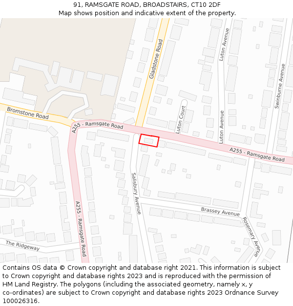 91, RAMSGATE ROAD, BROADSTAIRS, CT10 2DF: Location map and indicative extent of plot