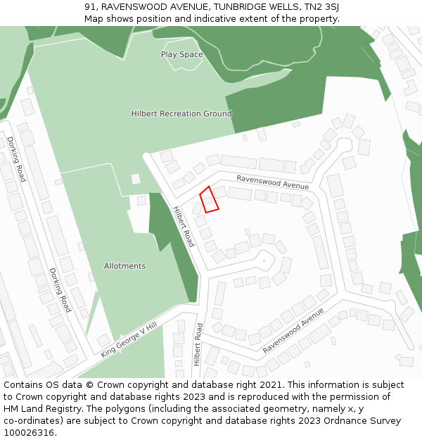 91, RAVENSWOOD AVENUE, TUNBRIDGE WELLS, TN2 3SJ: Location map and indicative extent of plot