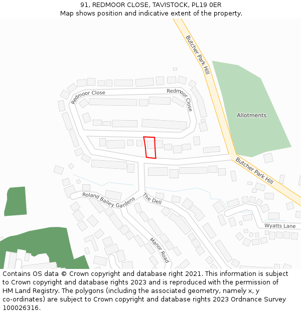 91, REDMOOR CLOSE, TAVISTOCK, PL19 0ER: Location map and indicative extent of plot