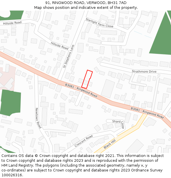 91, RINGWOOD ROAD, VERWOOD, BH31 7AD: Location map and indicative extent of plot