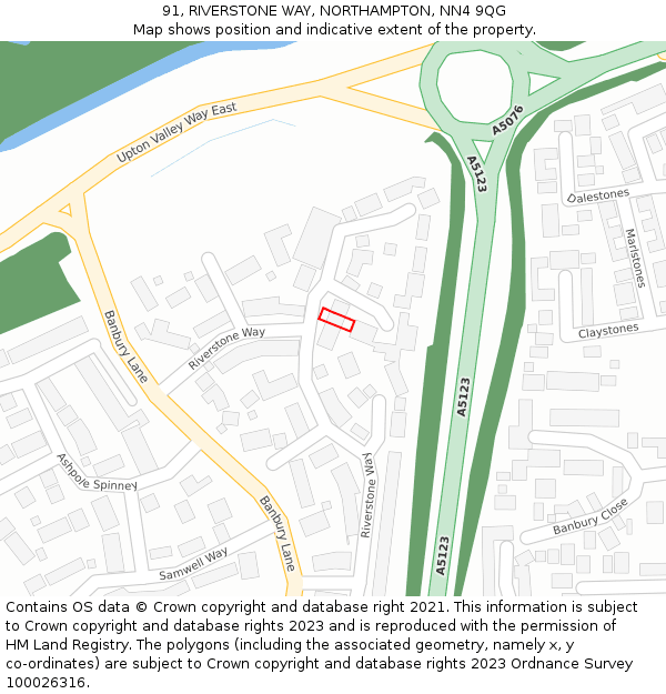 91, RIVERSTONE WAY, NORTHAMPTON, NN4 9QG: Location map and indicative extent of plot