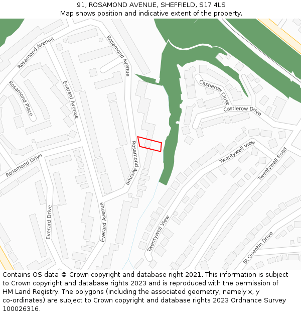 91, ROSAMOND AVENUE, SHEFFIELD, S17 4LS: Location map and indicative extent of plot