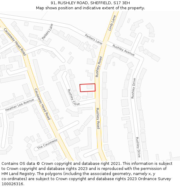 91, RUSHLEY ROAD, SHEFFIELD, S17 3EH: Location map and indicative extent of plot