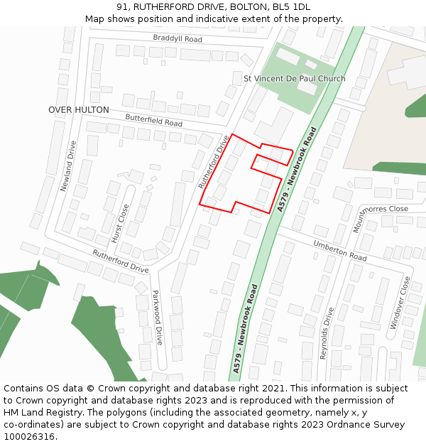 91, RUTHERFORD DRIVE, BOLTON, BL5 1DL: Location map and indicative extent of plot
