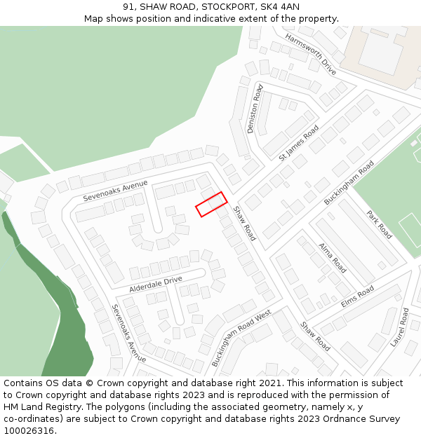 91, SHAW ROAD, STOCKPORT, SK4 4AN: Location map and indicative extent of plot