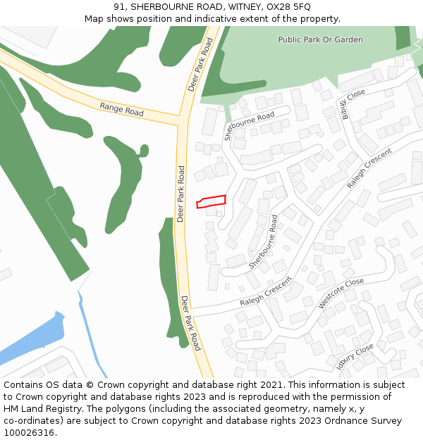 91, SHERBOURNE ROAD, WITNEY, OX28 5FQ: Location map and indicative extent of plot