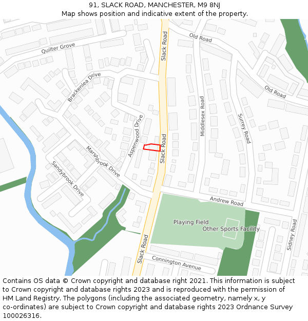 91, SLACK ROAD, MANCHESTER, M9 8NJ: Location map and indicative extent of plot