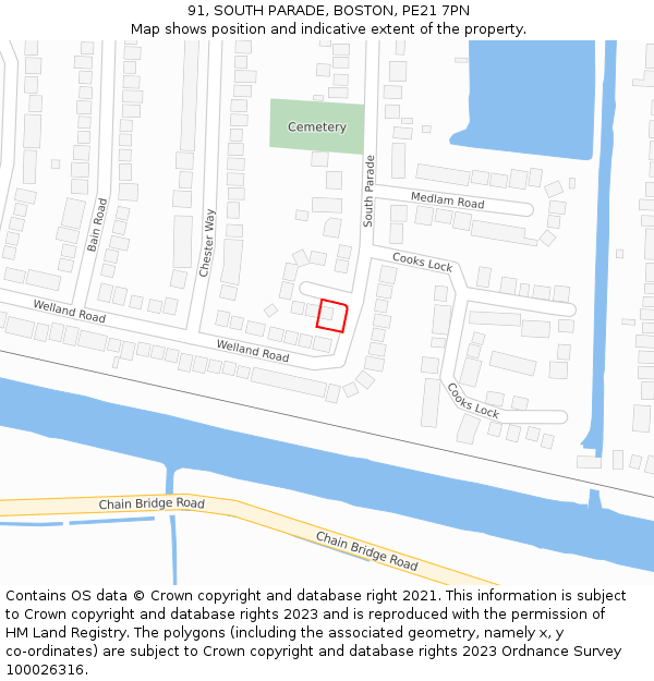 91, SOUTH PARADE, BOSTON, PE21 7PN: Location map and indicative extent of plot