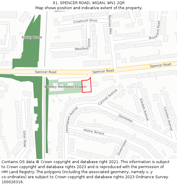 91, SPENCER ROAD, WIGAN, WN1 2QR: Location map and indicative extent of plot