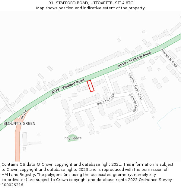 91, STAFFORD ROAD, UTTOXETER, ST14 8TG: Location map and indicative extent of plot