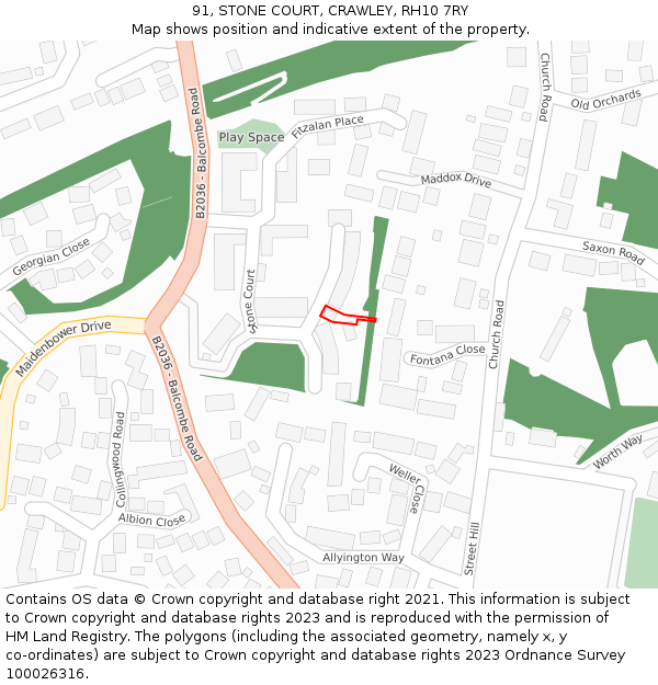 91, STONE COURT, CRAWLEY, RH10 7RY: Location map and indicative extent of plot