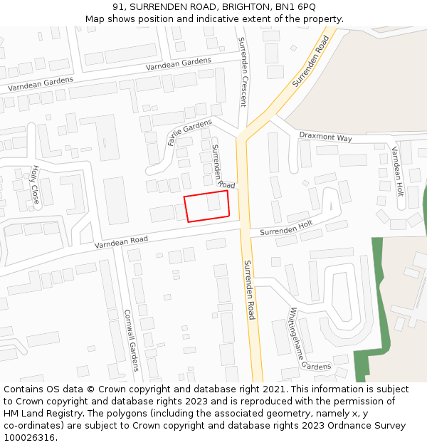 91, SURRENDEN ROAD, BRIGHTON, BN1 6PQ: Location map and indicative extent of plot